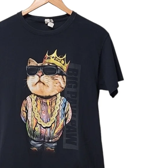 VINTAGE Y2K BIGGIE SMALLS Big Paw Paw Black Tee M Cat 90s Hip Hop Rap Big Poppa - Picture 5 of 12